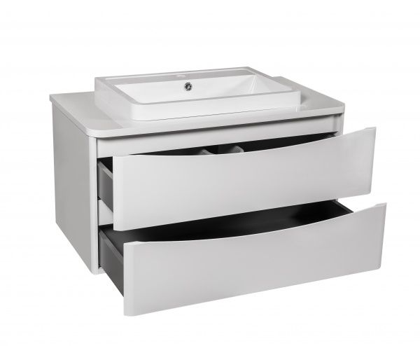 Тумба подвесная Aqua Rodos Vista белый глянец со столешницей 90 см и умывальником Bar 60 см