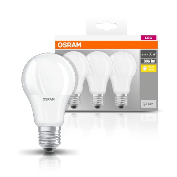 Лампа світлодіодна Osram 8,5 Вт A60 матова E27 220 В 2700 К BASE FS3 8,5W CW 