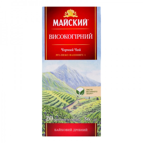 Чай чорний байховий дрібний Високогірний 20х1.8г 20 шт. 36 г 