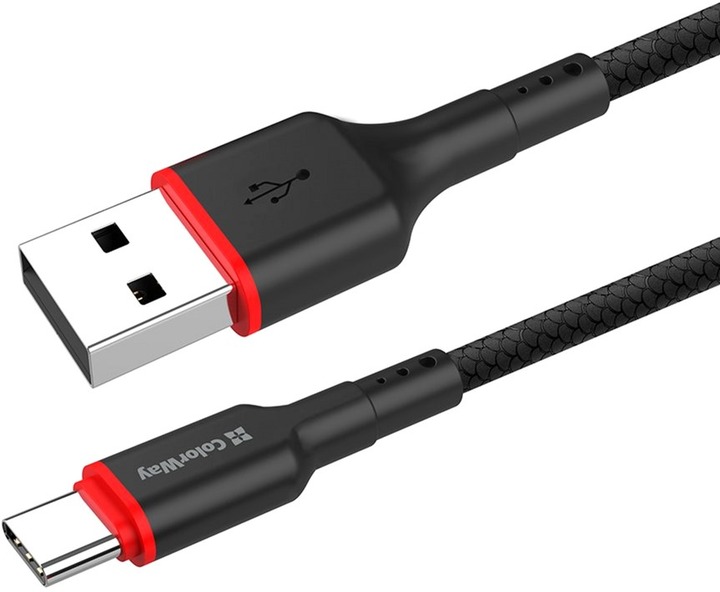Кабель ColorWay USB - Type-C (PVC - red head) 2.4А 1 м чорний (CW-CBUC064-BK)