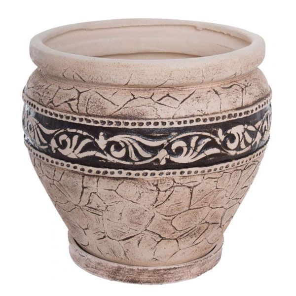 Горщик шамотний Грецький середній круглий 35л бежевий із малюнком 