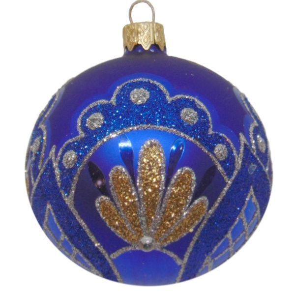 Куля новорічна d80 темно-синя з малюнком 9784-1/28657 