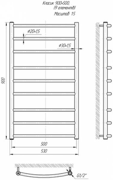 Рушникосушарка Mario Класік 900x530/500 (1.1.0109.01.P)