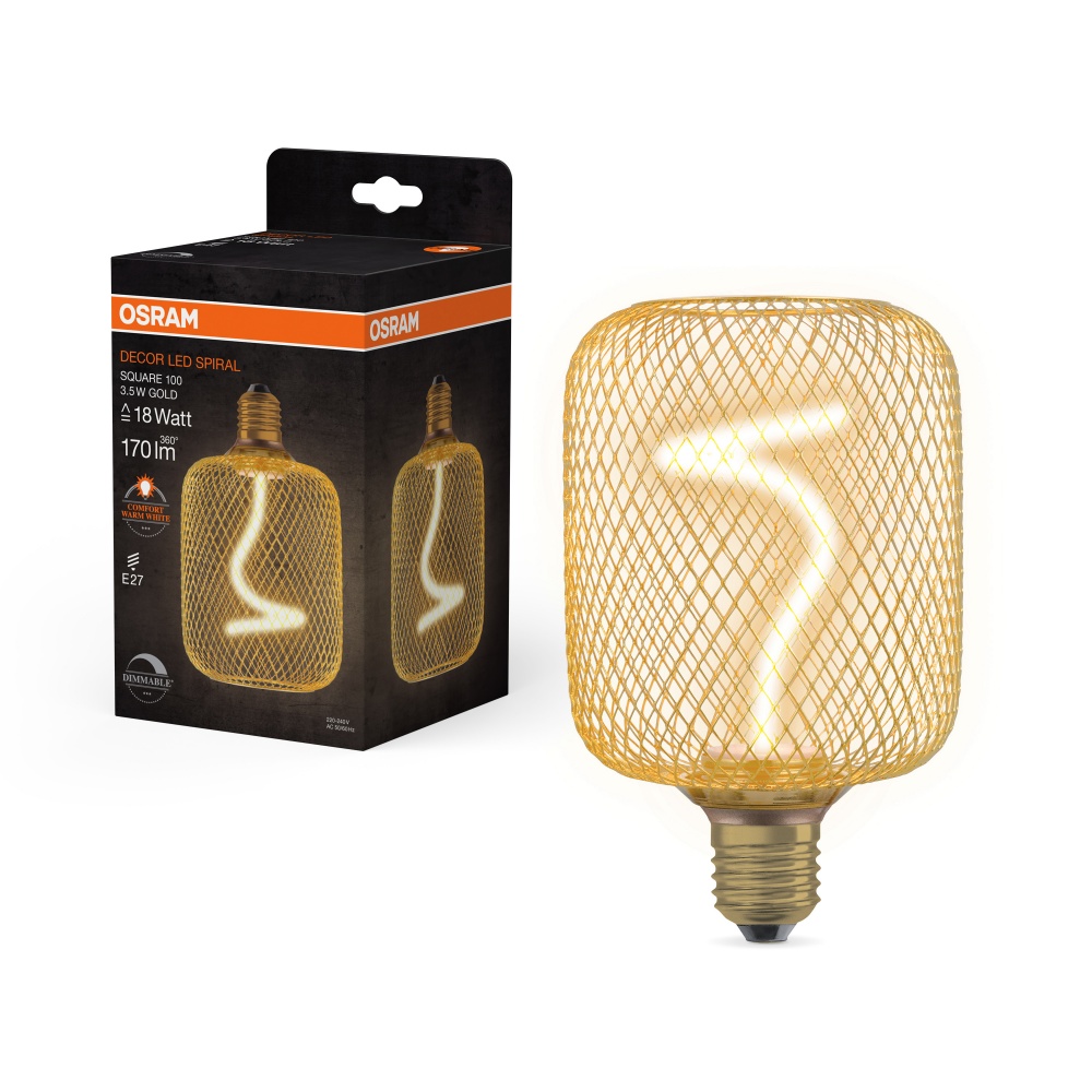 Лампа светодиодная Ledvance OSRAM DECOR SPIRAL FILAMENT SQUARE Gold 3,5 Вт E27 1800 К 220 В прозрачная