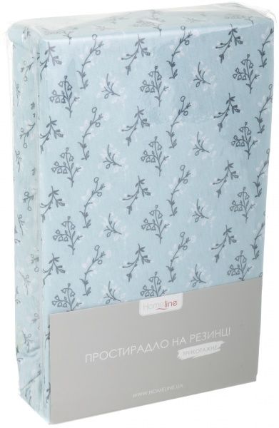 Простынь на резинке трикотажная 160x200 см голубой с принтом Homeline 