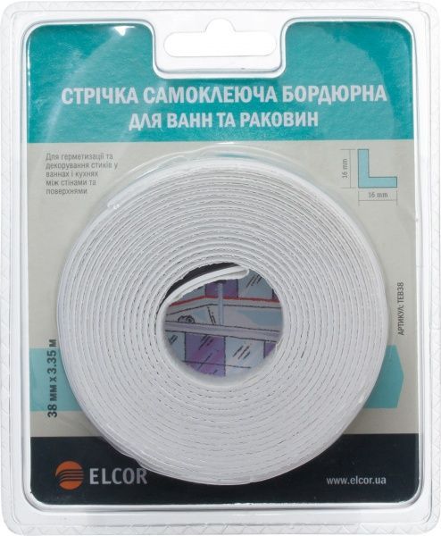 Стрічка бордюрна для ванни Елкор TEB38 38 мм x 3,35 м
