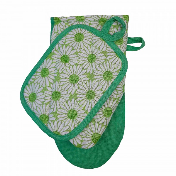 Набір кухонний Прихватка та рукавичка Ромашки на зеленому 20xПрованс 