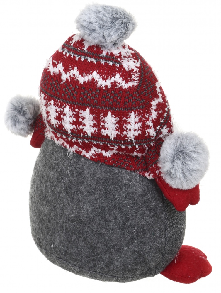 Декорация новогодняя сова в шапке-ушанке красно-серая 24 см LF2230053