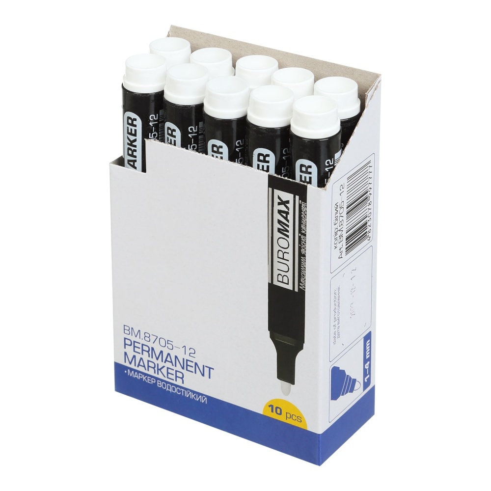 Маркер спеціальний Buromax водостійкий білий 1-4 мм BM.8705-12