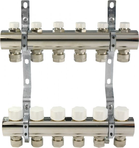 Коллекторная группа с отсекателями и термоклапанами Luxor М30х1,5 6 выходов для радиаторов