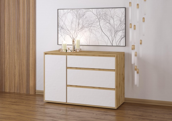 Комод SOKME 1Д/3Ш Нитро Софт дуб вотан/белый 