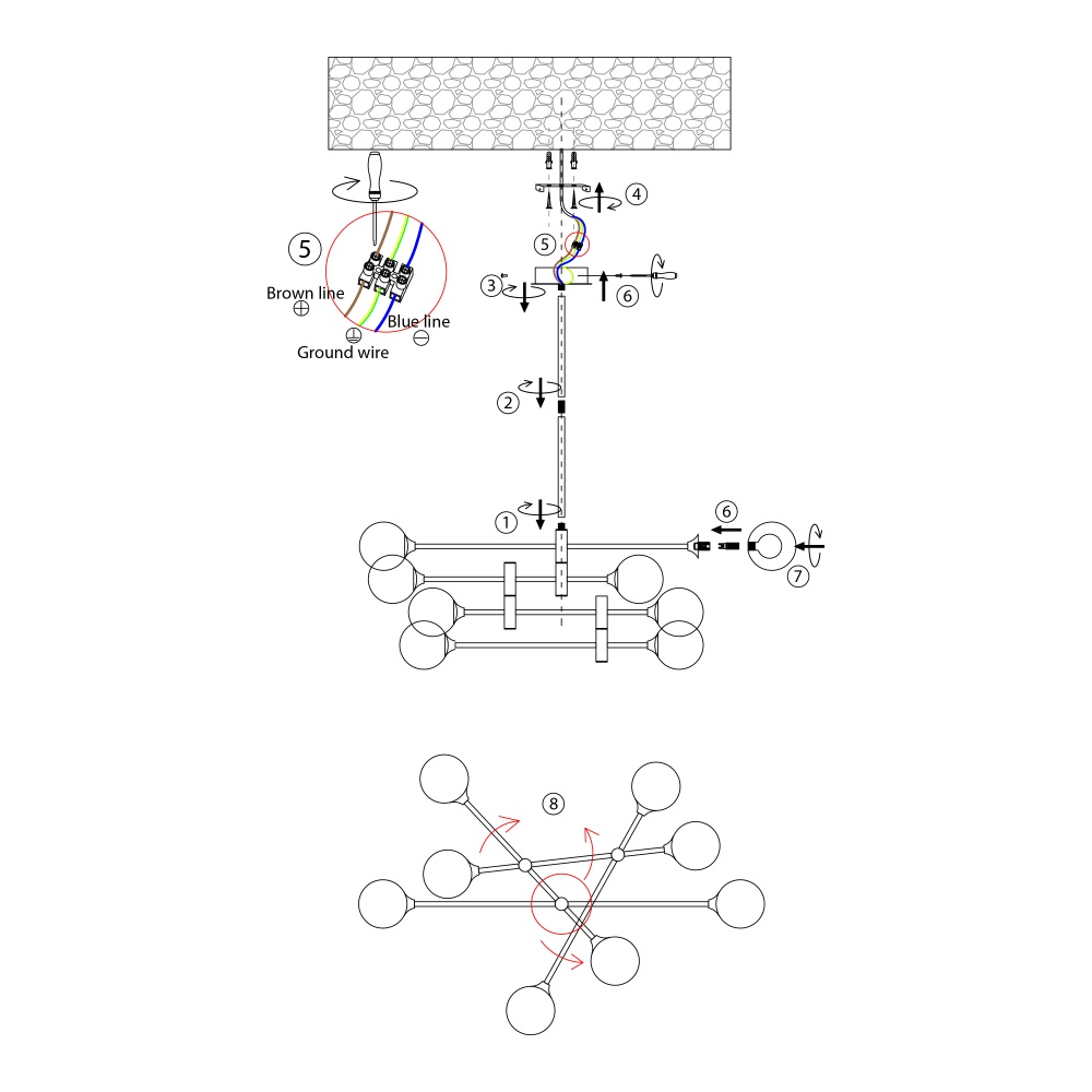 Люстра Miorro Prato 8x8 Вт G9 чорний із золотом 51-313-007