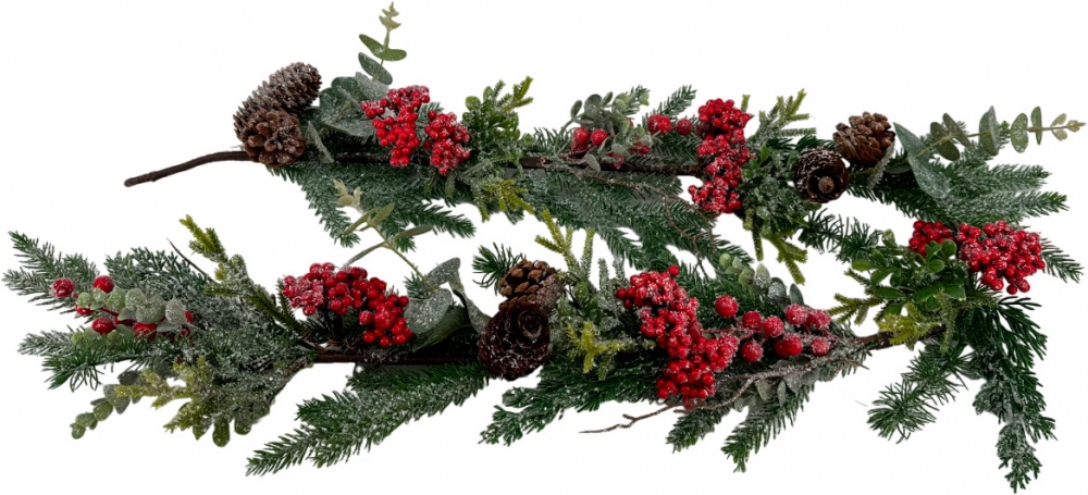 Гирлянда хвойная с шишками и красными ягодами 1,5 м