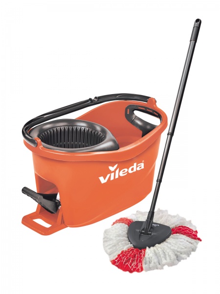 Комплект швабра и ведро с механическим отжимом для пола Vileda Тurbo красный 14,5 см 