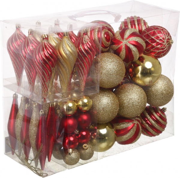 Набір ялинкових іграшок бурульки і кулі в асортименті 75 шт./уп.