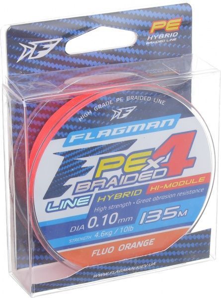 Шнур Flagman PE Hybrid F4 FluoOrange 135м 0,1мм 4,6кг