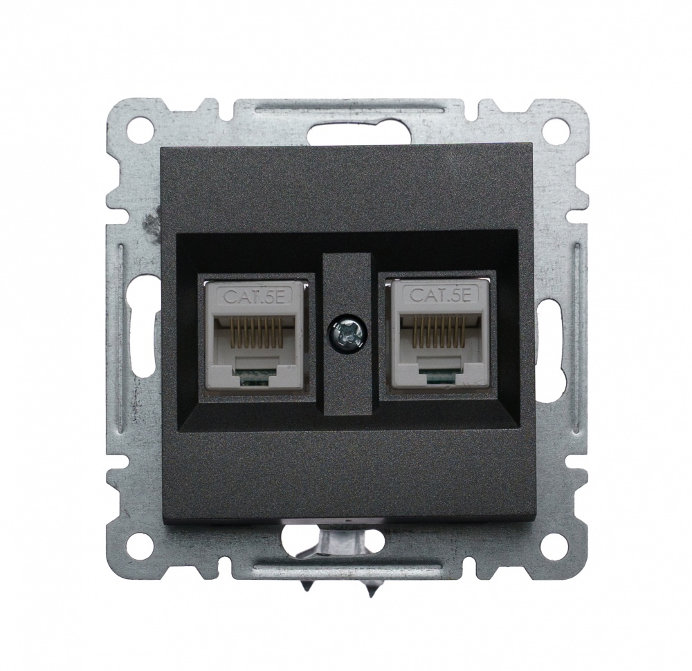 Механізм розетки комп’ютерна подвійна Makel Karea IP20 димчастий 57050036