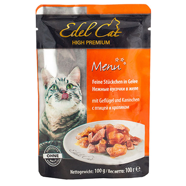 Корм Edel Cat с птицей и кроликом в желе 100 г