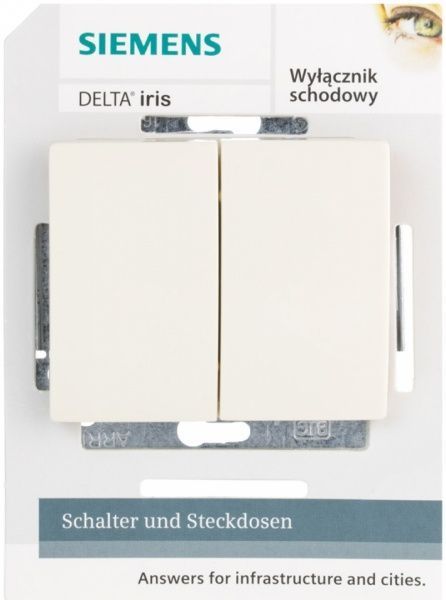 Выключатель проходной двухклавишный Siemens Iris без подсветки 16 А 250В IP20 кремовый 18510 A