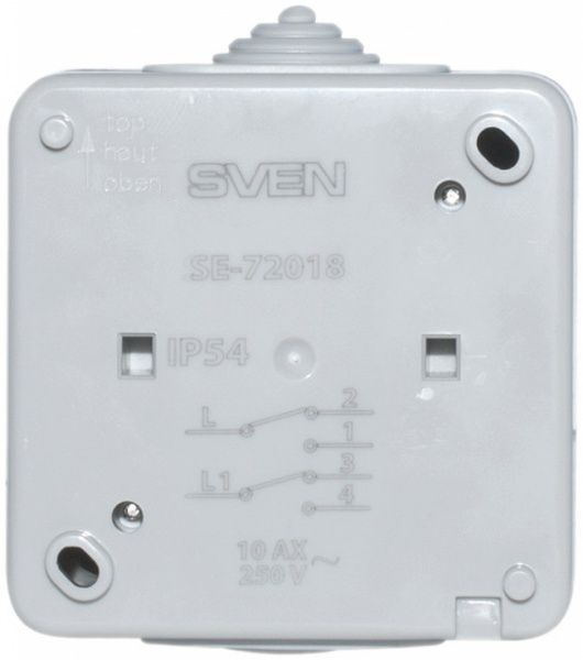 Переключатель проходной двухклавишный Sven IP54 без подсветки 10 А 250В IP54 серый SE-72018
