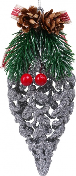 Декоративна підвіска Бурулька з декором 15x6 см HF20Y2-08S срібло