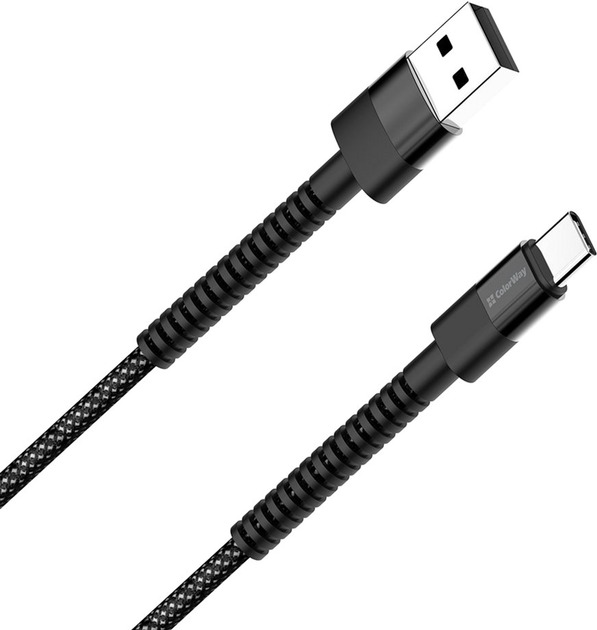 Кабель ColorWay USB - Type-C (nylon - long head) 2.4А 1 м чорний (CW-CBUC063-BK)
