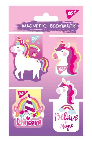 Закладки магнитные YES Unicorn высечка и глиттер 4 шт. 706996 
