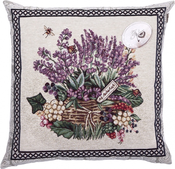 Подушка Лавандовое поле Корзина лаванды в рамке 45x45 см разноцветный Прованс 