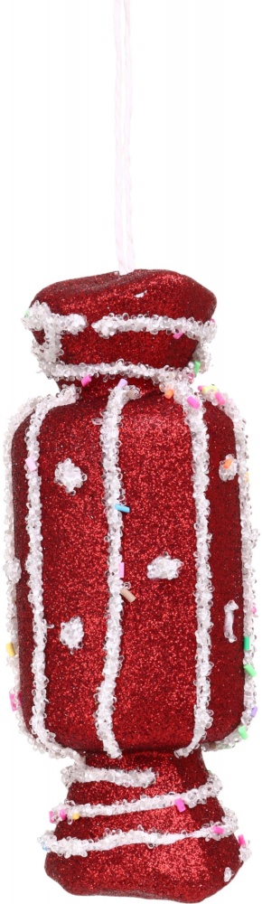 Декорація новорічна Китай Батончик з бісером YE2524R 15 см червоний