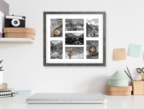 Фоторамка с паспарту SvitArt FKP-7-1913-3A 10x15 см гранитный серый 