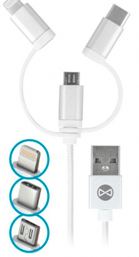 Кабель Forever 3в1 USB - Lightning + USB-C + microUSB з адаптерами 1 м білий (5900495620224) 
