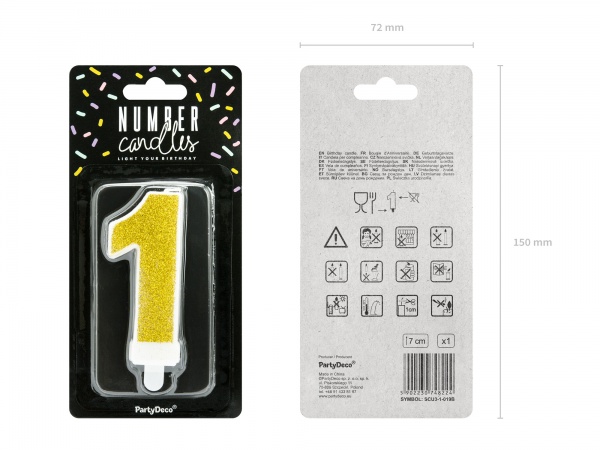 Свічка для торта Partydeco цифра 1 золота 7 см (SCU3-1-019B)