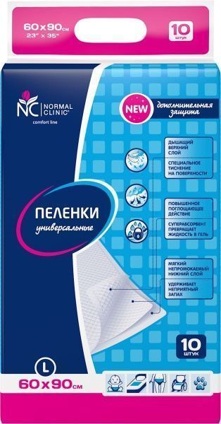 Пеленки Normal Clinic универсальные влаговпитывающие L 60x90 см