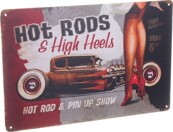 Табличка жестяная печатная Hot rods 20x30 см разноцветный 