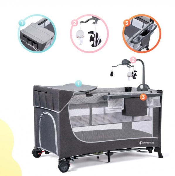 Манеж-ліжко Kinderkraft Leody Grey з пеленатором KCLEOD00GRY00AC