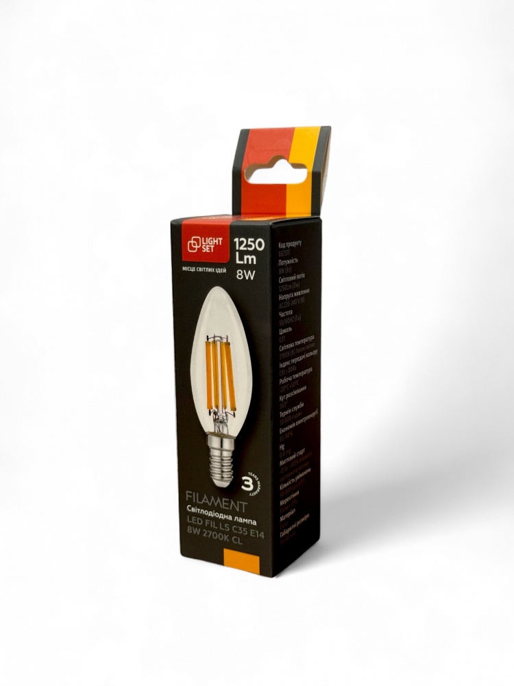 Лампа світлодіодна LIGHT SET LS C35 8 Вт E14 2700 К 220 В прозора