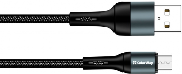Кабель ColorWay USB - MicroUSB (nylon) 2.4 А 1 м чорний (CW-CBUM045-BK) 
