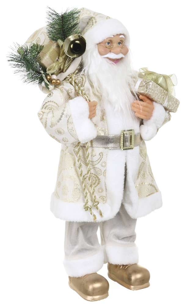 Декоративная новогодняя фигура Санта с подарками бело-золотой 60 см