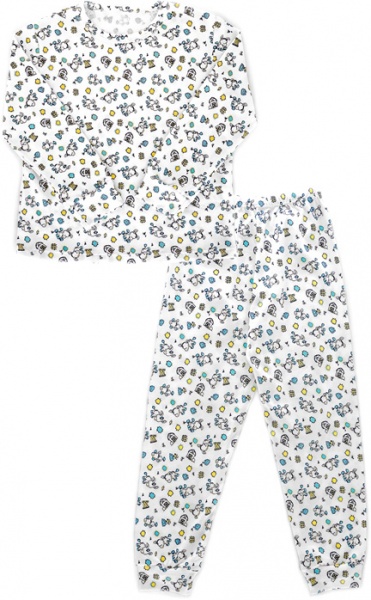 Пижама детская для мальчика Beezy принт ослики р.128 белый 0318 