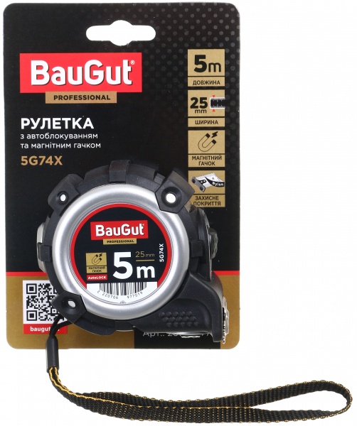 Рулетка BauGut автолок с магнитами 5G74X 5 м x 19 мм