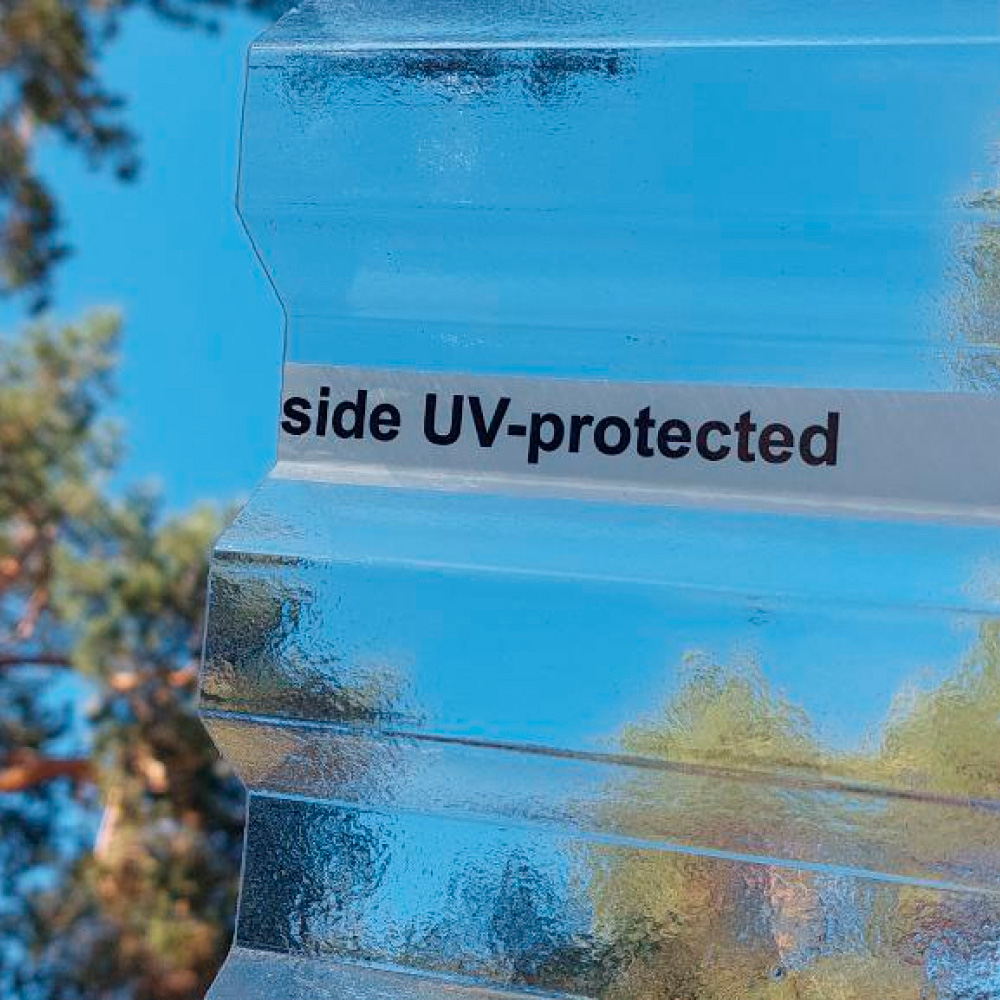 Гофрированный монолитный поликарбонат Rodeca 0,8x3000x1050 мм колотый лед прозрачный