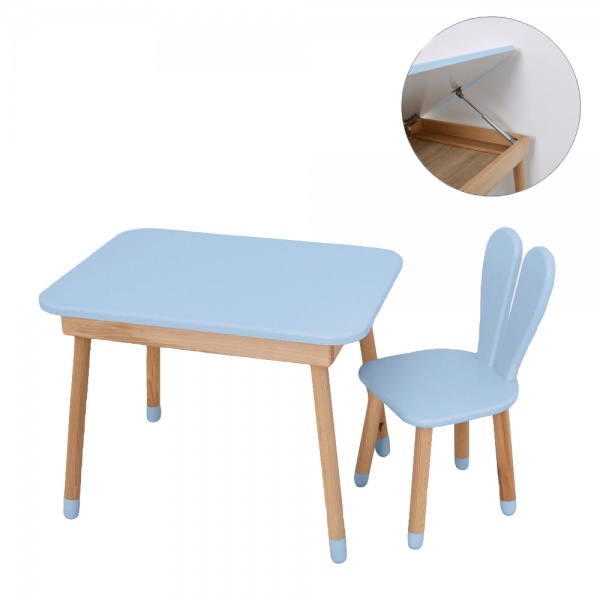 Комплект меблів дитячий ArinWOOD Зайчик з ящиком пастельний синій (столик + стілець) 04-027BLAKYTN-TABLE 