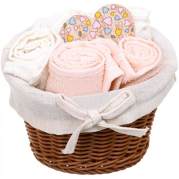 Набор полотенец в корзинке Basket 5 шт 30x30 см розовый с белым