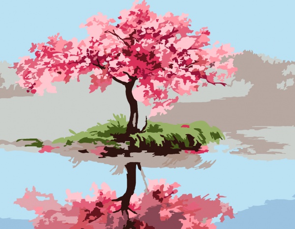 Набір, техніка акриловий живопис за номерами Квітуча сакура 35х45 см Rosa Start 