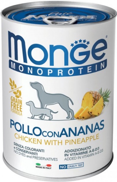 Корм вологий для собак для усіх порід Monge fruit monopr курка з ананасом 400 г