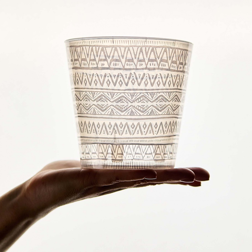 Вазон пластик Деко d16x15,5 см з декором Этно круглый прозрачный 1,8 л Алеана (114047)