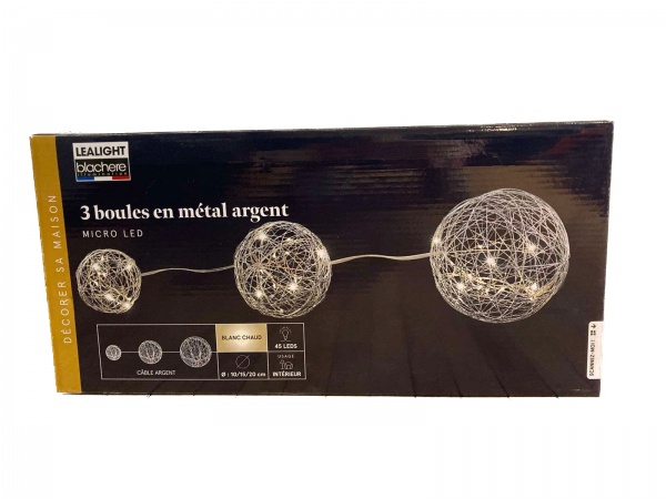 Декорация новогодняя светодиодные шары с гирляндой 10 см 