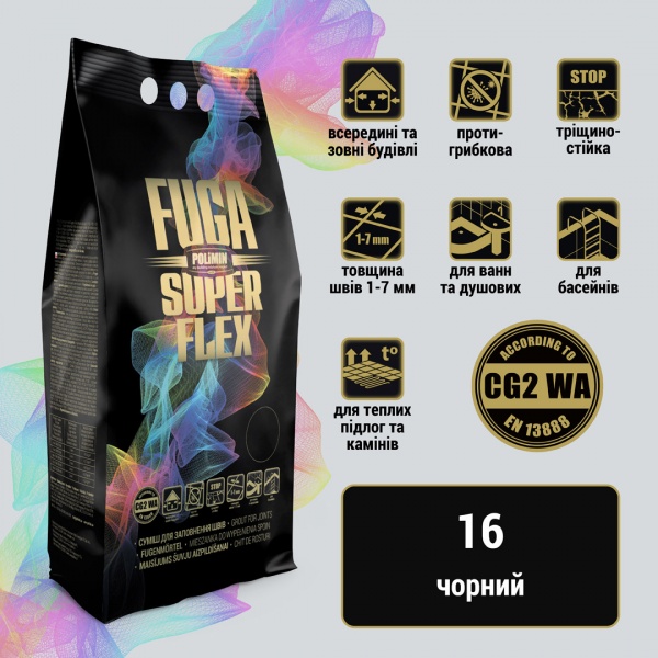 Заповнювач швів Polimin Fuga Super Flex (ширина шва 1-7 мм) 2 кг чорний 
