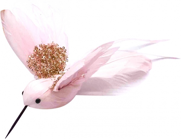 Декорація Dalian Everglory колібрі із пір'ям 20 см рожевий LX2021-0342