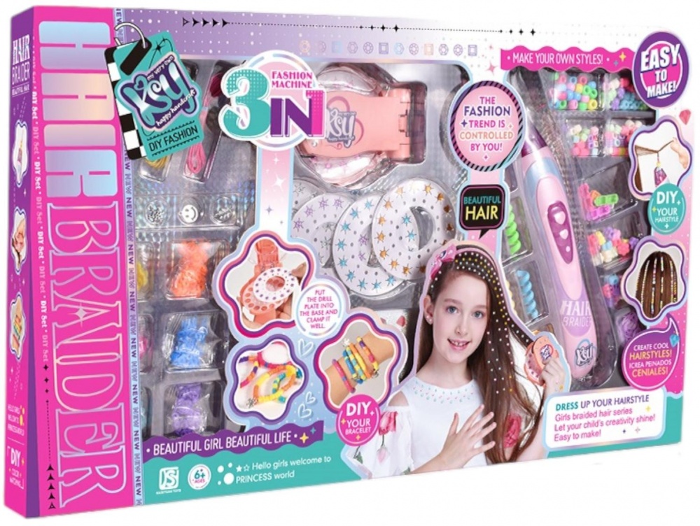 Ігровий набір KAI SI YUAN TOYS 3-в-1: намисто для волосся та плетіння косичок JSF087659